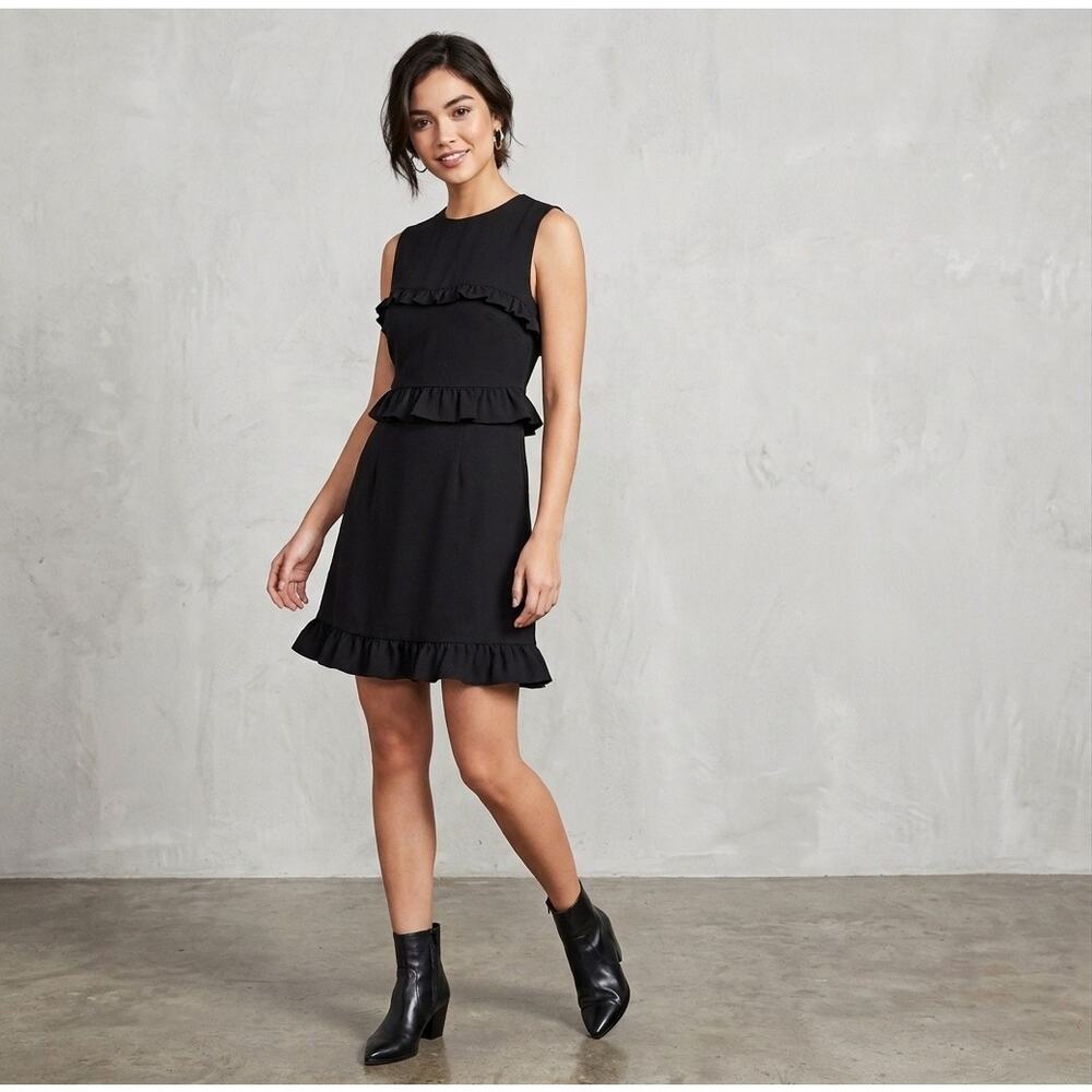 Paskal Black Wool Knit Sleeveless Ruffle  Mini Dress Small Professional Business